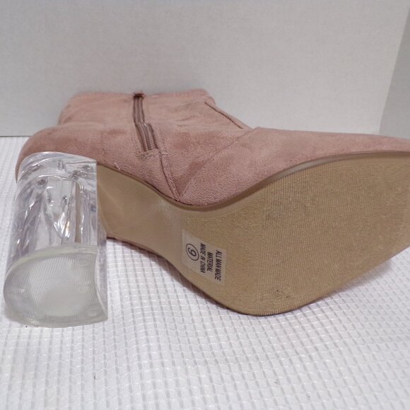 Charlotte Russe' Jasmine Size 9 Pink Faux Suede w/Acrylic Heel Zip Up Boots - Picture 6 of 10